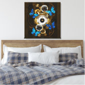 Steampunkgeere und blaue Schmetterlinge Leinwanddruck (Insitu (Schlafzimmer))