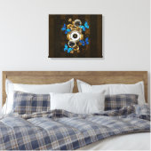Steampunkgeere und blaue Schmetterlinge Leinwanddruck (Insitu (Schlafzimmer))