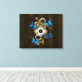 Steampunkgeere und blaue Schmetterlinge Leinwanddruck (Insitu (Holzboden))