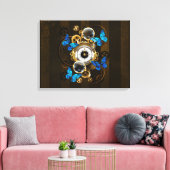 Steampunkgeere und blaue Schmetterlinge Leinwanddruck (Insitu (Wohnzimmer))