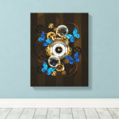 Steampunkgeere und blaue Schmetterlinge Leinwanddruck (Insitu (Holzboden))