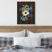 Steampunkgeere und blaue Schmetterlinge Leinwanddruck (Insitu (Schlafzimmer))