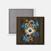 Steampunkgeere und blaue Schmetterlinge Magnet (Vorderseite/Rückseite)