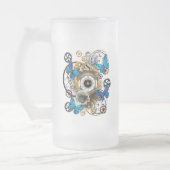 Steampunkgeere und blaue Schmetterlinge Mattglas Bierglas (Links)
