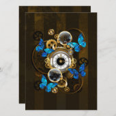 Steampunkgeere und blaue Schmetterlinge Menükarte (Vorne/Hinten)