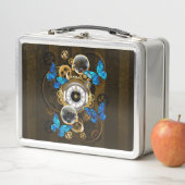 Steampunkgeere und blaue Schmetterlinge Metall Brotdose (Beispiel)
