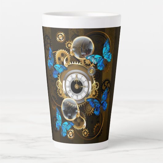 Steampunkgeere und blaue Schmetterlinge Milchtasse (Vorderseite)