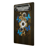 Steampunkgeere und blaue Schmetterlinge Mini Klemmbrett (Gewinkelt2)