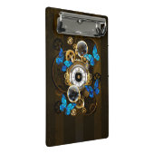 Steampunkgeere und blaue Schmetterlinge Mini Klemmbrett (Schrägansicht)
