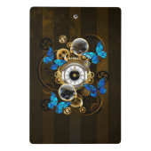 Steampunkgeere und blaue Schmetterlinge Mini Klemmbrett (Rückseite)