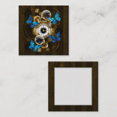 Steampunkgeere und blaue Schmetterlinge Mitteilungskarte (Vorne/Hinten)