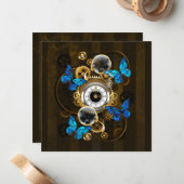 Steampunkgeere und blaue Schmetterlinge Mitteilungskarte (Vorderseite/Rückseite Beispiel)