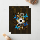 Steampunkgeere und blaue Schmetterlinge Mitteilungskarte (Vorderseite/Rückseite Beispiel)