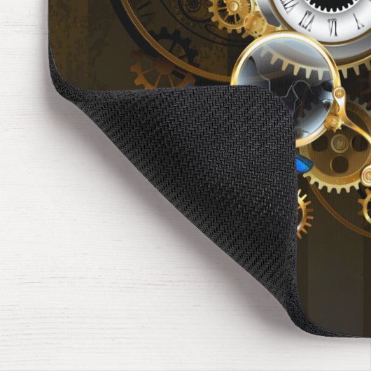 Steampunkgeere und blaue Schmetterlinge Mousepad (Ecke)