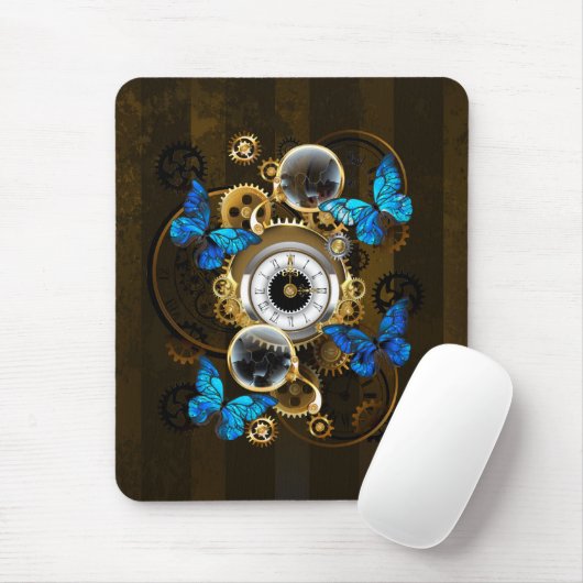 Steampunkgeere und blaue Schmetterlinge Mousepad (Mit Mouse)