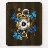 Steampunkgeere und blaue Schmetterlinge Mousepad (Vorne)