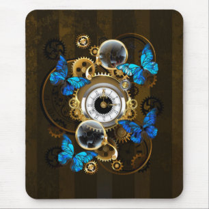 Steampunkgeere und blaue Schmetterlinge Mousepad