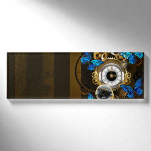 Steampunkgeere und blaue Schmetterlinge Namenschild