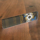 Steampunkgeere und blaue Schmetterlinge Namensplakette (Seite)