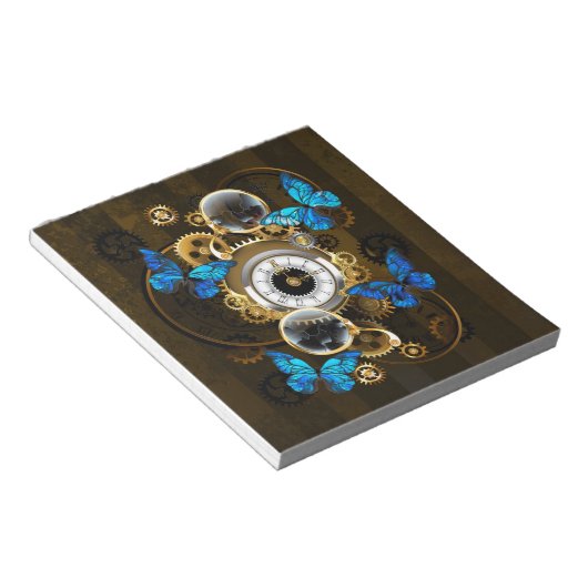 Steampunkgeere und blaue Schmetterlinge Notizblock (angewinkelt)