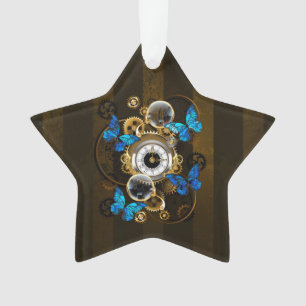 Steampunkgeere und blaue Schmetterlinge Ornament
