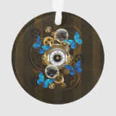 Steampunkgeere und blaue Schmetterlinge Ornament (Rückseite)
