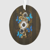 Steampunkgeere und blaue Schmetterlinge Ornament (Vorderseite)