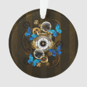 Steampunkgeere und blaue Schmetterlinge Ornament (Vorderseite)