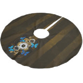 Steampunkgeere und blaue Schmetterlinge Polyester Weihnachtsbaumdecke (Schrägansicht)