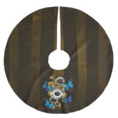 Steampunkgeere und blaue Schmetterlinge Polyester Weihnachtsbaumdecke (Vorderseite)