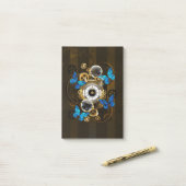 Steampunkgeere und blaue Schmetterlinge Post-it Klebezettel (Auf Schreibtisch)
