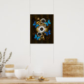Steampunkgeere und blaue Schmetterlinge Poster (Küche)