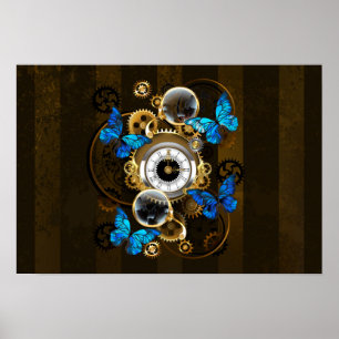 Steampunkgeere und blaue Schmetterlinge Poster
