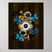 Steampunkgeere und blaue Schmetterlinge Poster (Vorne)