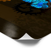 Steampunkgeere und blaue Schmetterlinge Poster (Ecke)