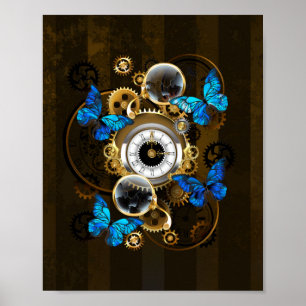Steampunkgeere und blaue Schmetterlinge Poster