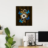 Steampunkgeere und blaue Schmetterlinge Poster (Heimbüro)
