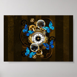 Steampunkgeere und blaue Schmetterlinge Poster