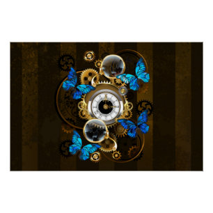 Steampunkgeere und blaue Schmetterlinge Poster