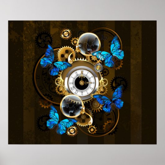 Steampunkgeere und blaue Schmetterlinge Poster (Vorne)