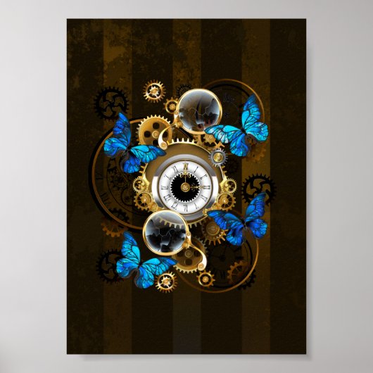 Steampunkgeere und blaue Schmetterlinge Poster (Vorne)