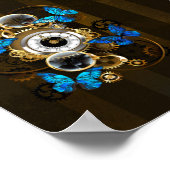 Steampunkgeere und blaue Schmetterlinge Poster (Ecke)