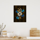 Steampunkgeere und blaue Schmetterlinge Poster (Küche)