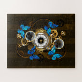 Steampunkgeere und blaue Schmetterlinge Puzzle (Horizontal)