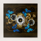 Steampunkgeere und blaue Schmetterlinge Puzzle (Horizontal)