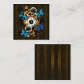 Steampunkgeere und blaue Schmetterlinge Quadratische Visitenkarte (Vorne/Hinten)