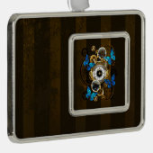 Steampunkgeere und blaue Schmetterlinge Rahmen-Ornament Silber (Rechts)