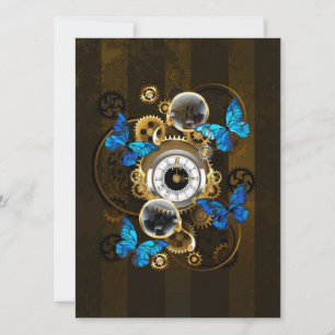 Steampunkgeere und blaue Schmetterlinge Save The Date