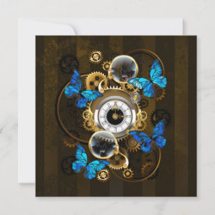 Steampunkgeere und blaue Schmetterlinge Save The Date