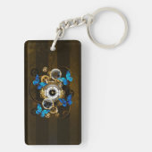 Steampunkgeere und blaue Schmetterlinge Schlüsselanhänger (Rückseite)